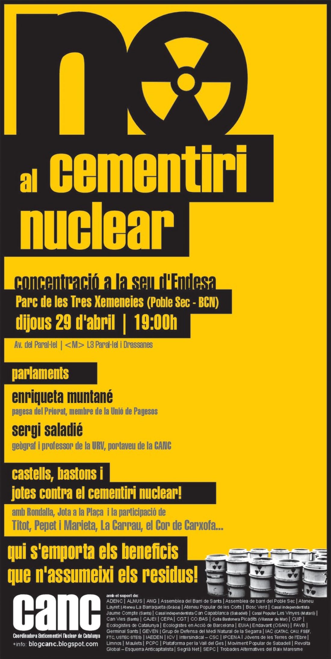 Barcelona, 29 de Abril : concentración contra el cementerio nuclear en Ascó