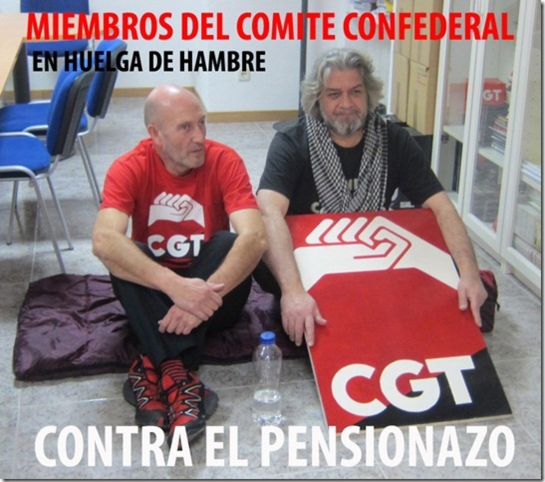 Dos miembros del Comité Confederal de la CGT cumplen su quinto día en huelga de hambre contra la reforma de las pensiones