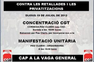 Barcelona. La CGT convoca concentración y manifestación el 19 de julio contra los recortes a los empleados públicos