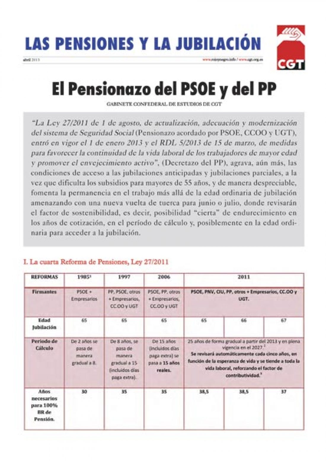 Separata «Las Pensiones y la Jubilación» – abril 2013