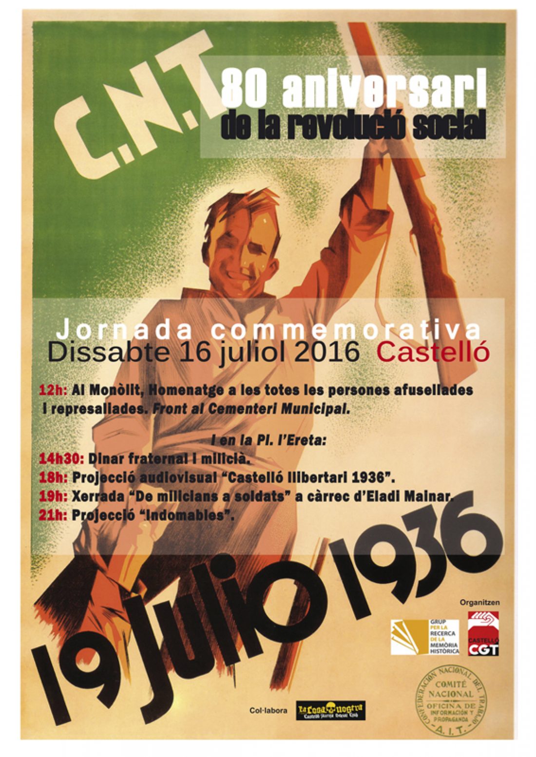 16-J Castelló: Actos y Comunicado CGT-Castelló ante el 80 aniversario de la Revolución Social