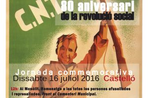 16-J Castelló: Actos y Comunicado CGT-Castelló ante el 80 aniversario de la Revolución Social