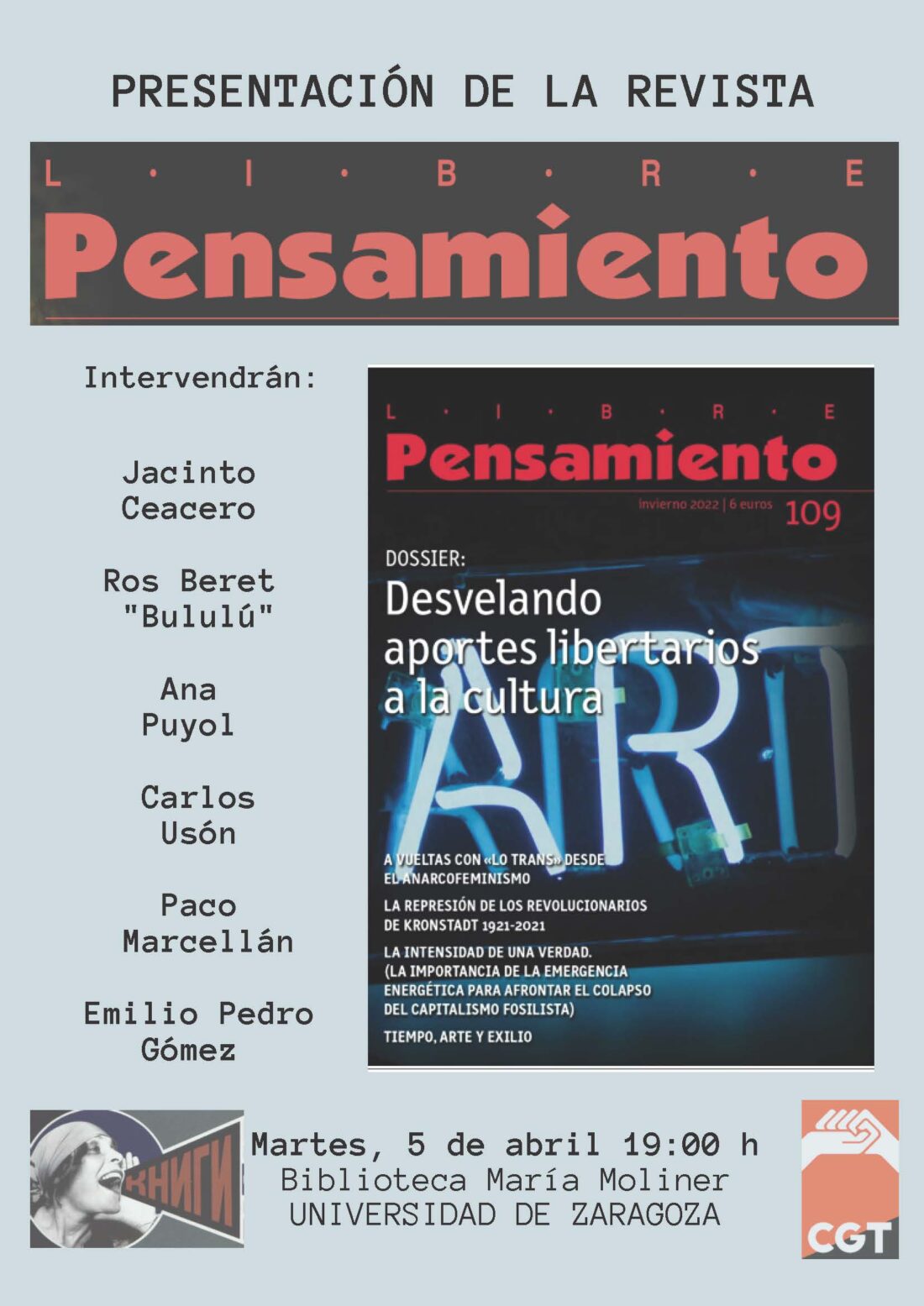 Presentación del número 109 de la revista Libre Pensamiento