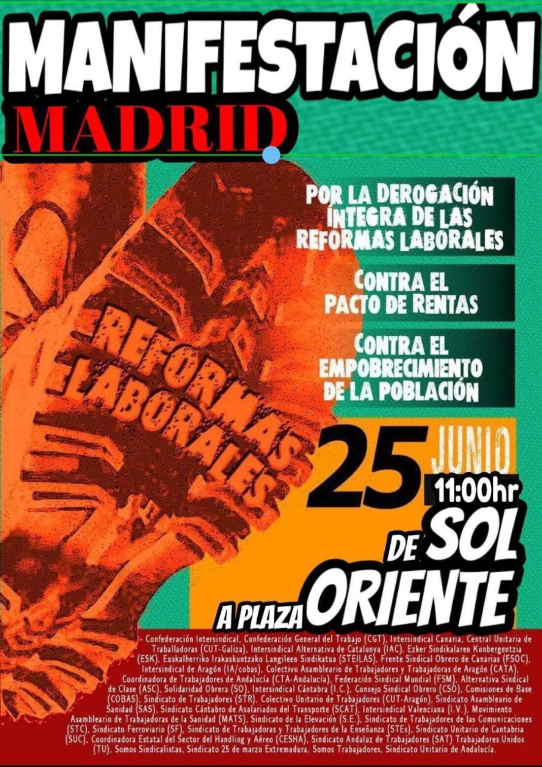 25 de junio: «Contra las reformas que precarizan a la Clase Trabajadora»