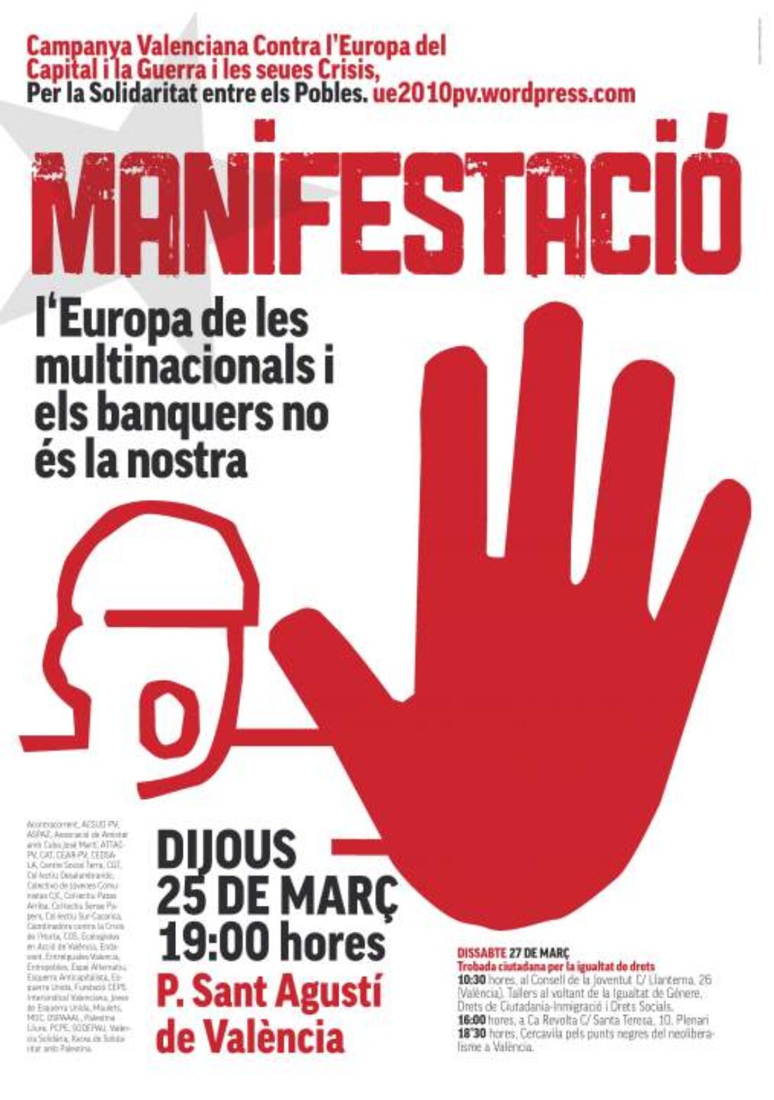 25 marzo, Valencia : Manifestación «La Europa de las multinacionales y los banqueros no es la nuestra»