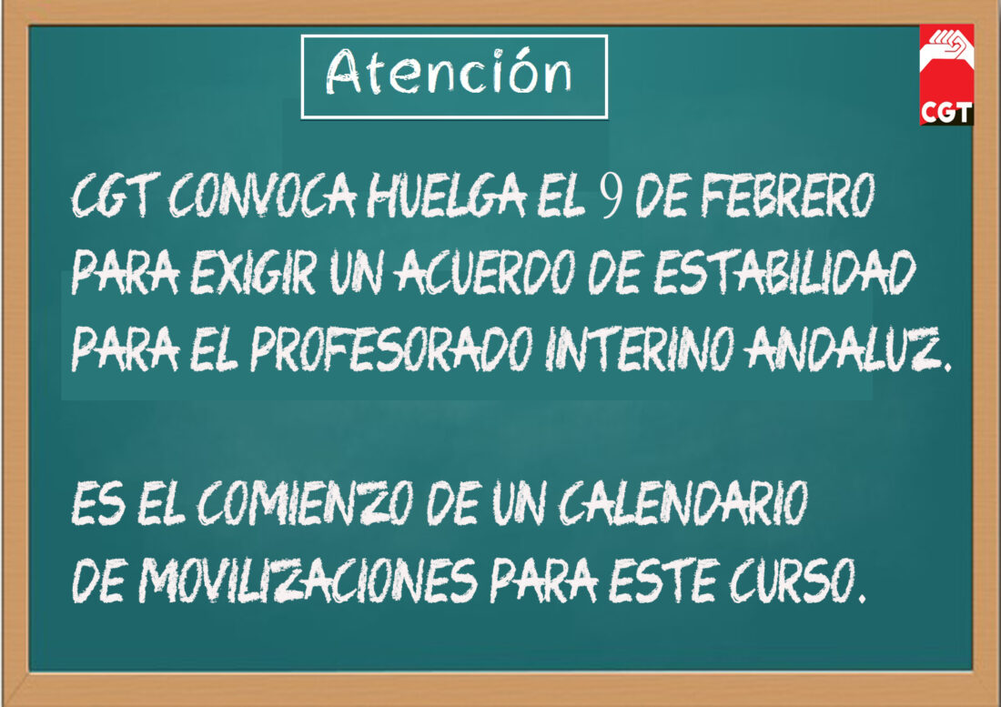 CGT convoca huelga el 9 de febrero en la enseñanza andaluza