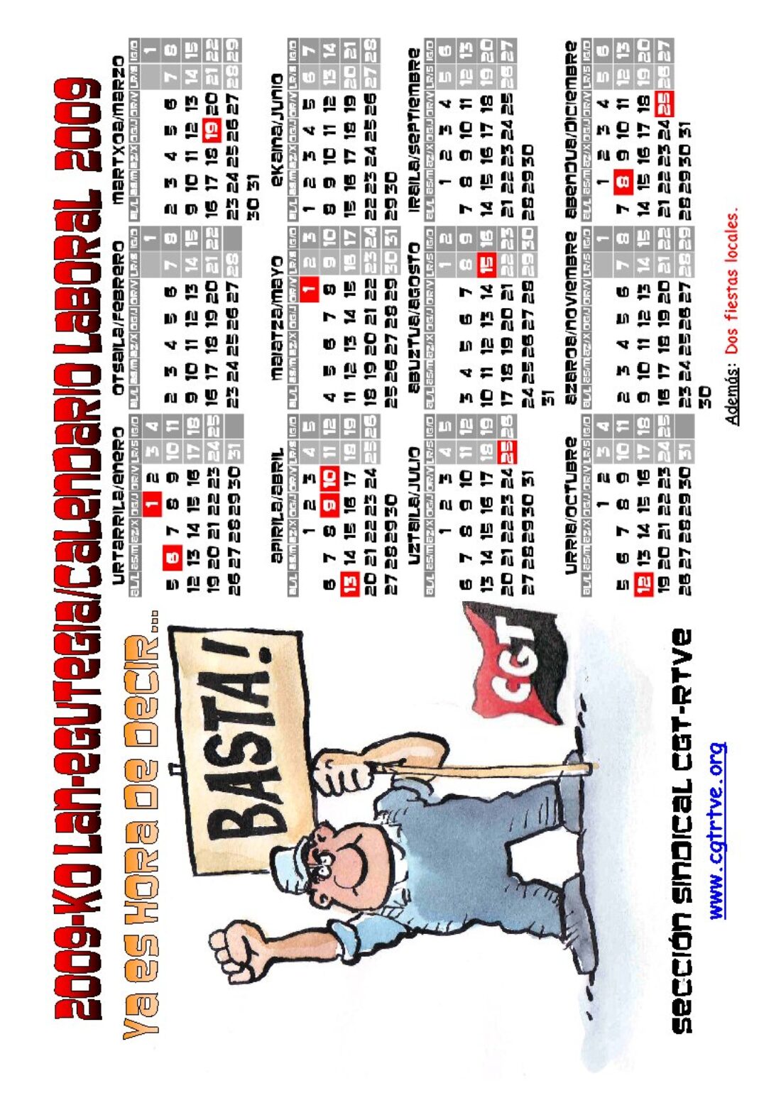 PDF cegetero del Calendario Laboral 2009 de Euskal Herria