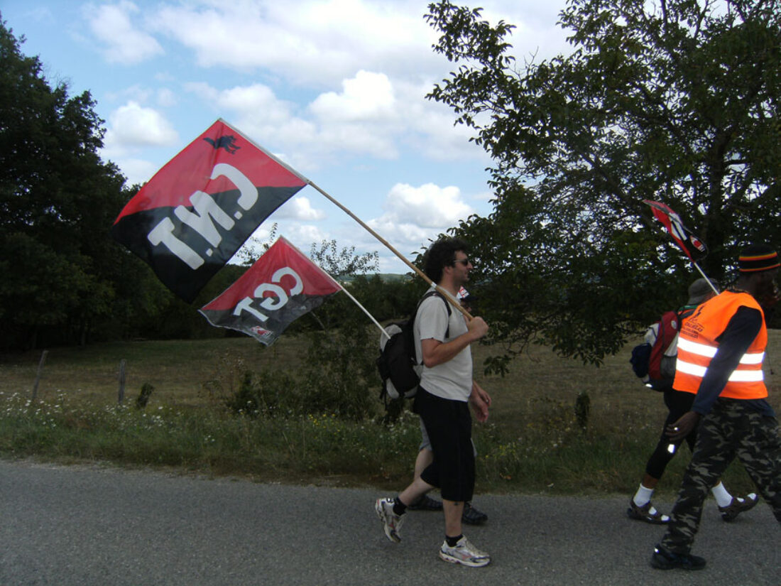 Montauban–Montpezat, la Marcha a Bruselas sigue su camino. Saludo de la CNT francesa