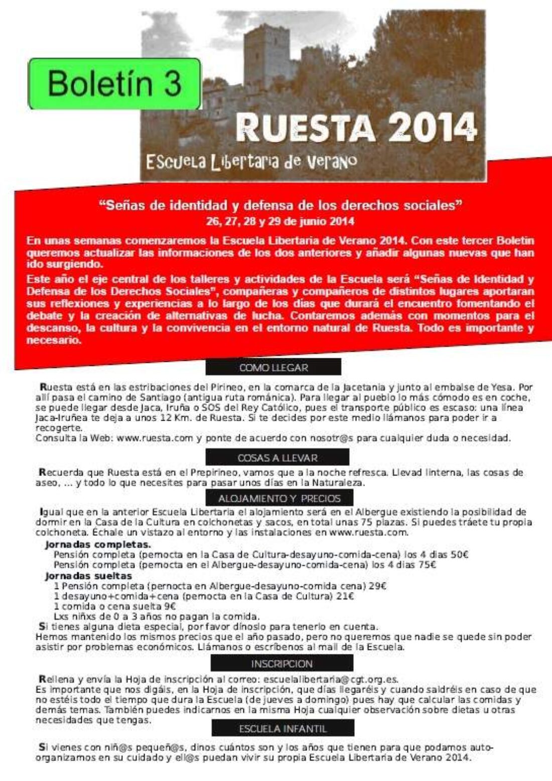 Escuela de verano en Ruesta boletín 3 y hoja de inscripción