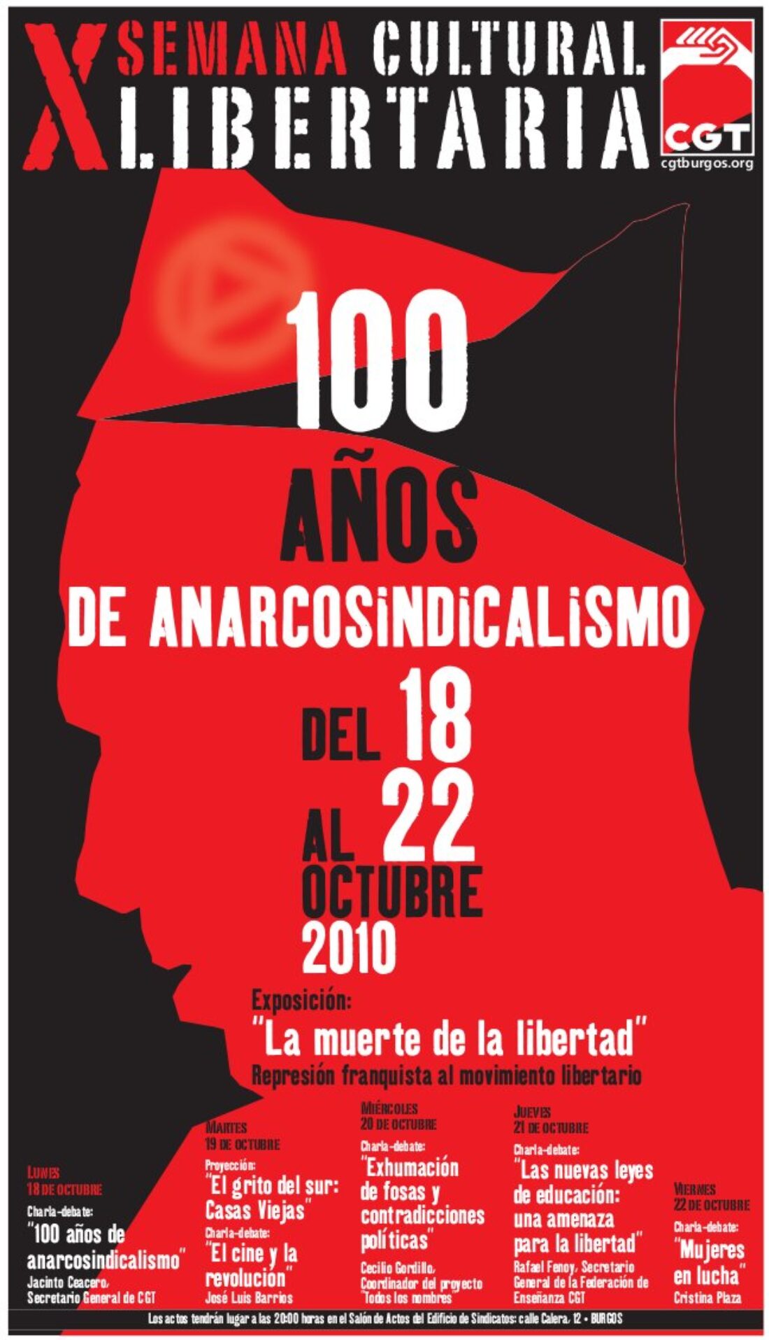 Burgos, del 18 al 22 de octubre : X Semana Cultural Libertaria «100 AÑOS DE ANARCOSINDICALISMO»