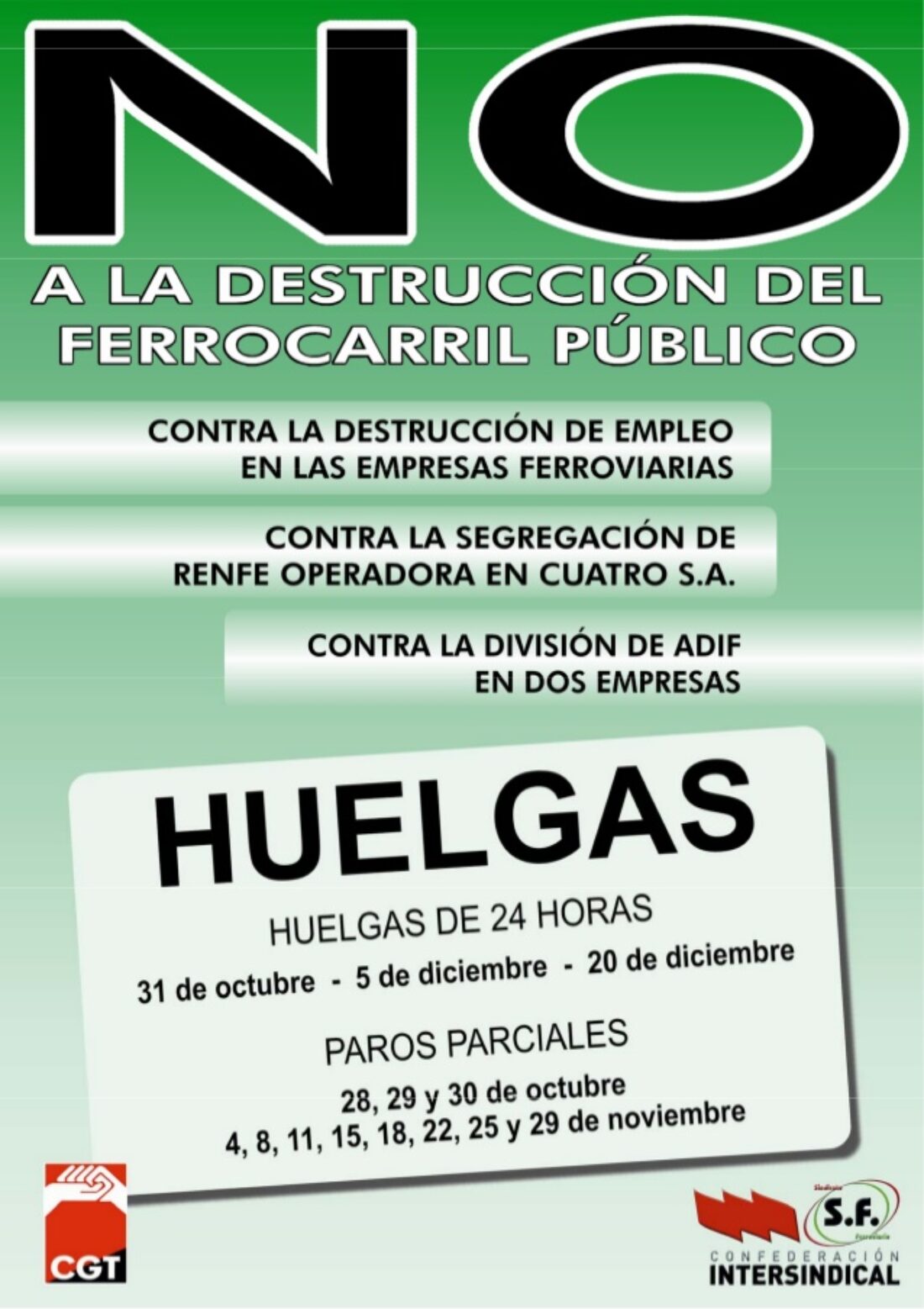 CGT convoca calendario de huelgas en el ferrocarril contra la destrucción de empleo y en defensa del servicio público y social