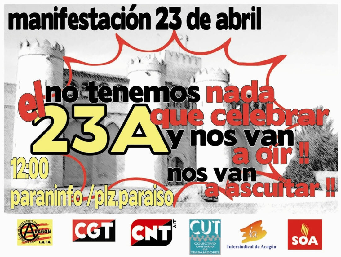 23-A: CGT Aragón y La Rioja convoca Manifestación y Cacerolada