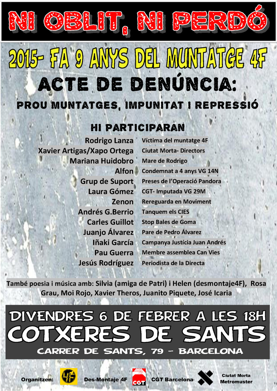 Acto antirrepresivo en Barcelonan el 6 de febrero