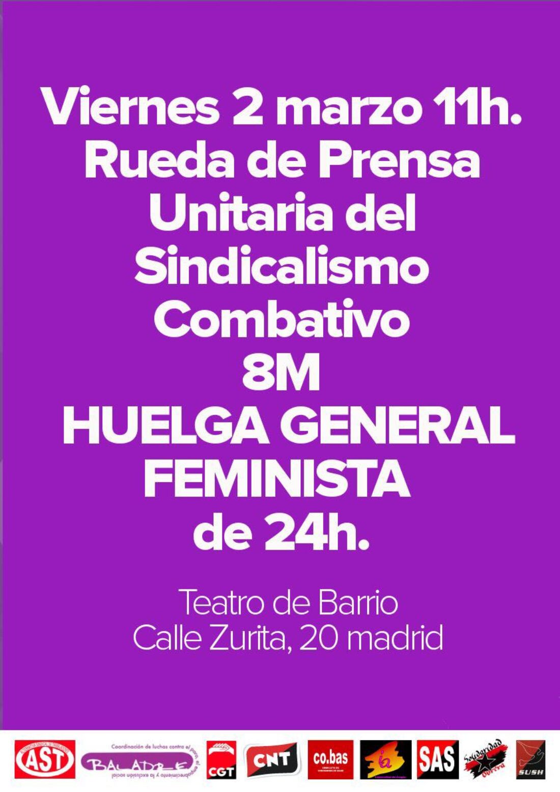 Rueda de prensa: El Bloque Combativo explica las razones para ir a la Huelga General Feminista el próximo 8 de marzo