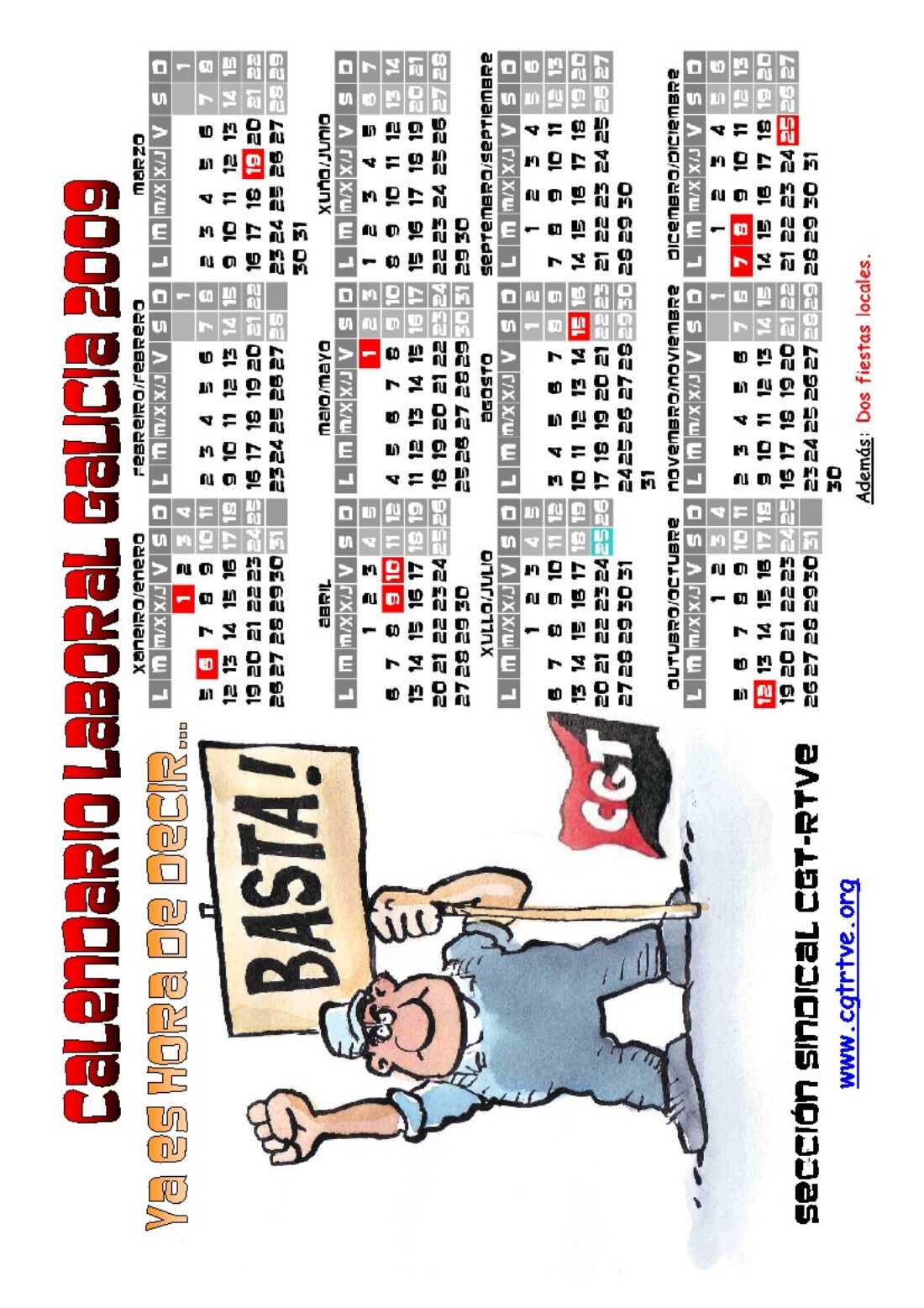 PDF cegetero del Calendario Laboral 2009 de Galicia