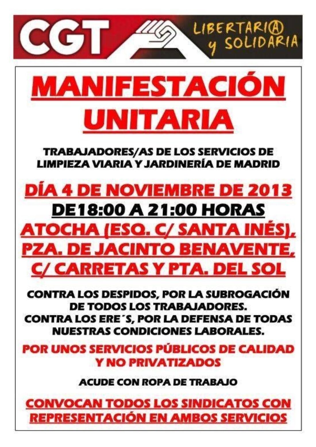 Manifestación unitaria trabajadores/as de los servicios de limpieza viaria y jardinería de Madrid