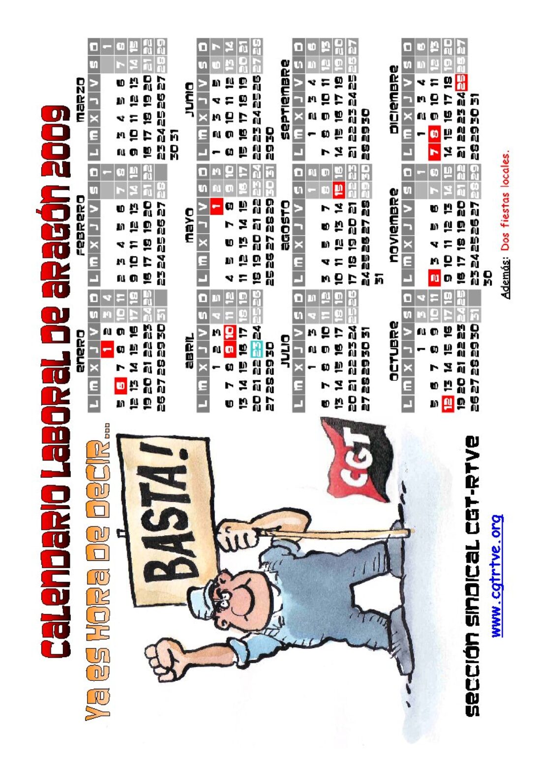 PDF cegetero del calendario laboral 2009 de Aragón