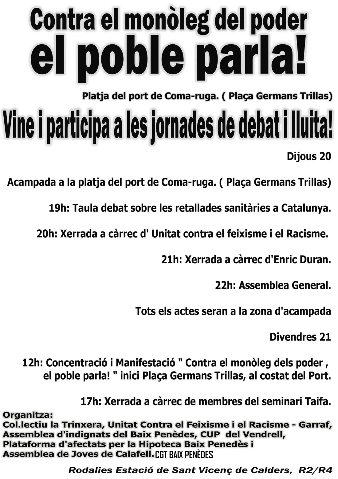 Actividades y movilizaciones el 20 y 21 de octubre contra la X Jornada Gresol en El Vendrell