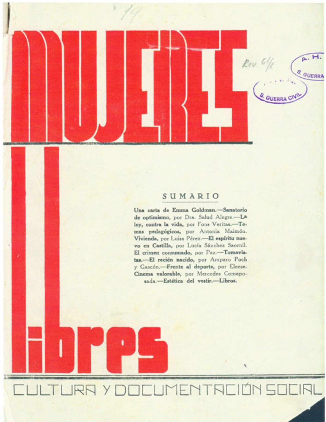 Recordando que hace 80 años nació la revista «Mujeres Libres» (mayo de 1936)