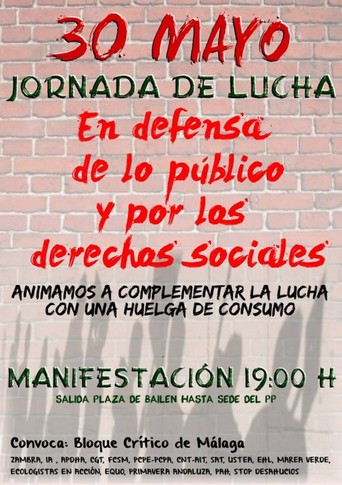 30M, Jornada de Lucha, Huelga de Consumo y Manifestación en Málaga