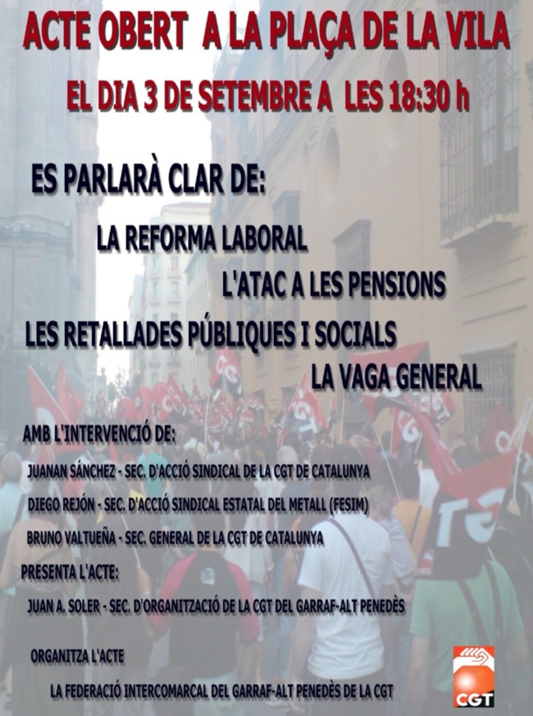 Vilanova i la Geltrú, 3 de Septiembre : Acto público sobre la reforma laboral