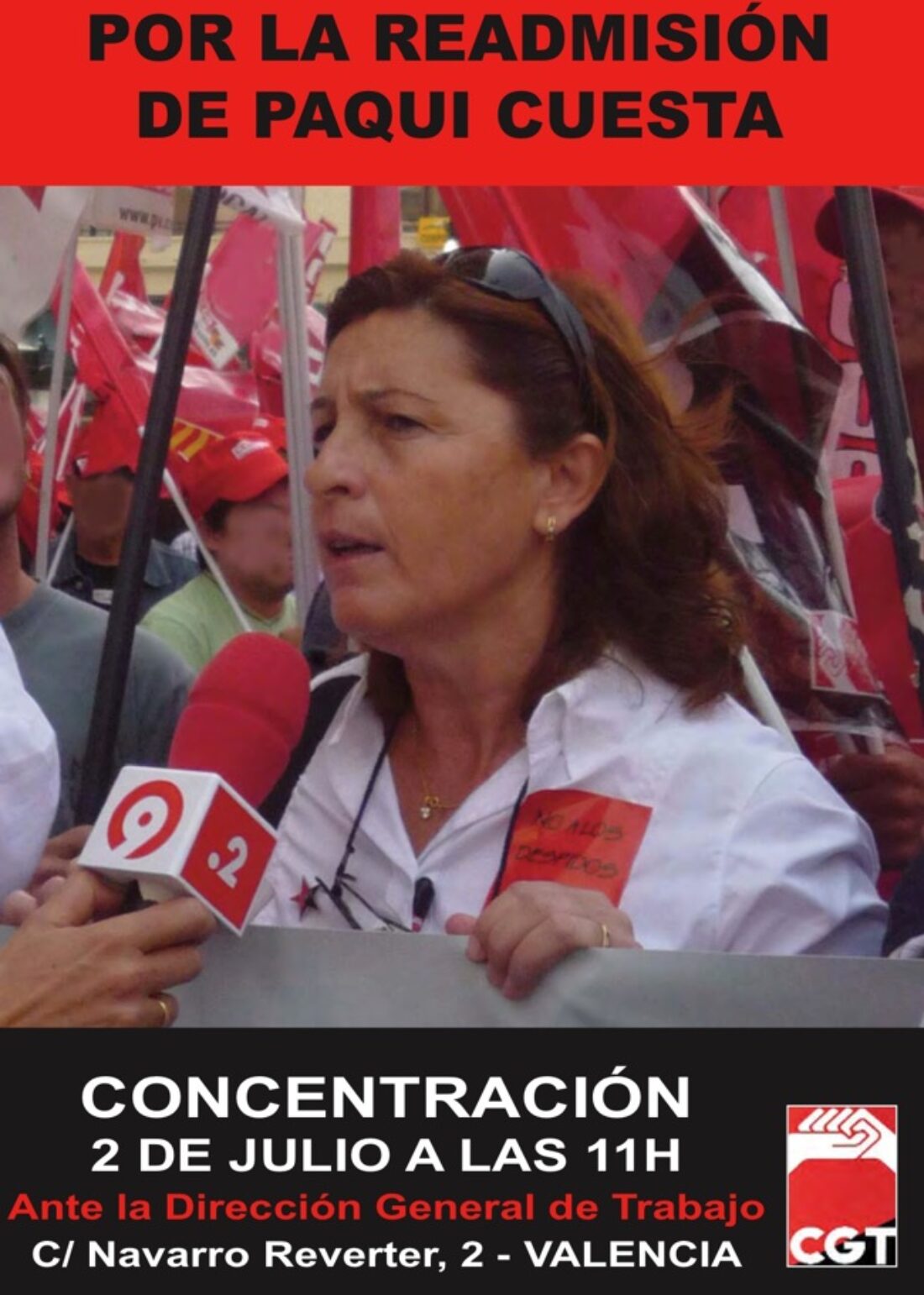 2 de julio, Valencia : Concentración por la readmisión de Paqui Cuesta