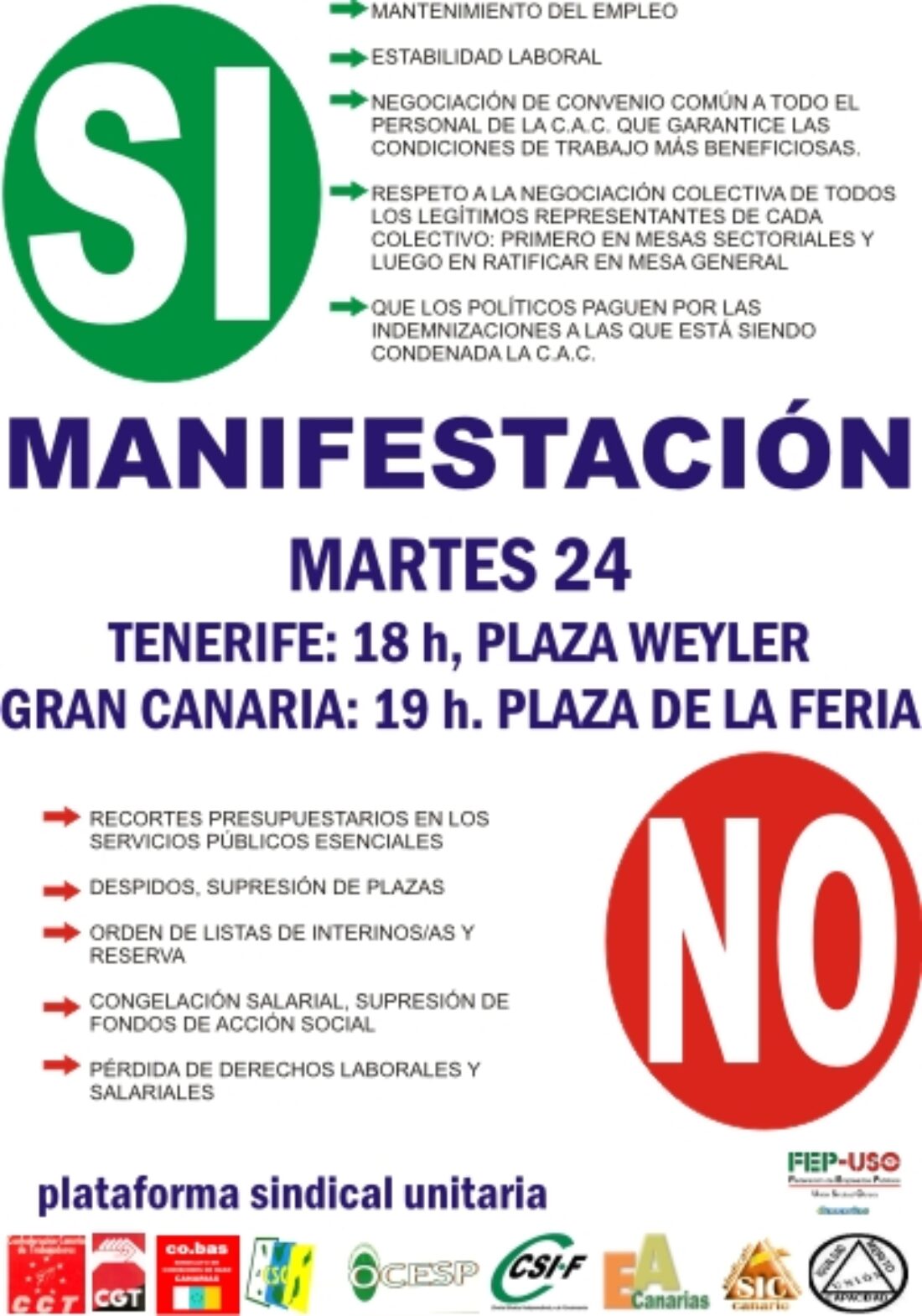 Tenerife, 24 de noviembre : Concentración en defensa de los servicios públicos