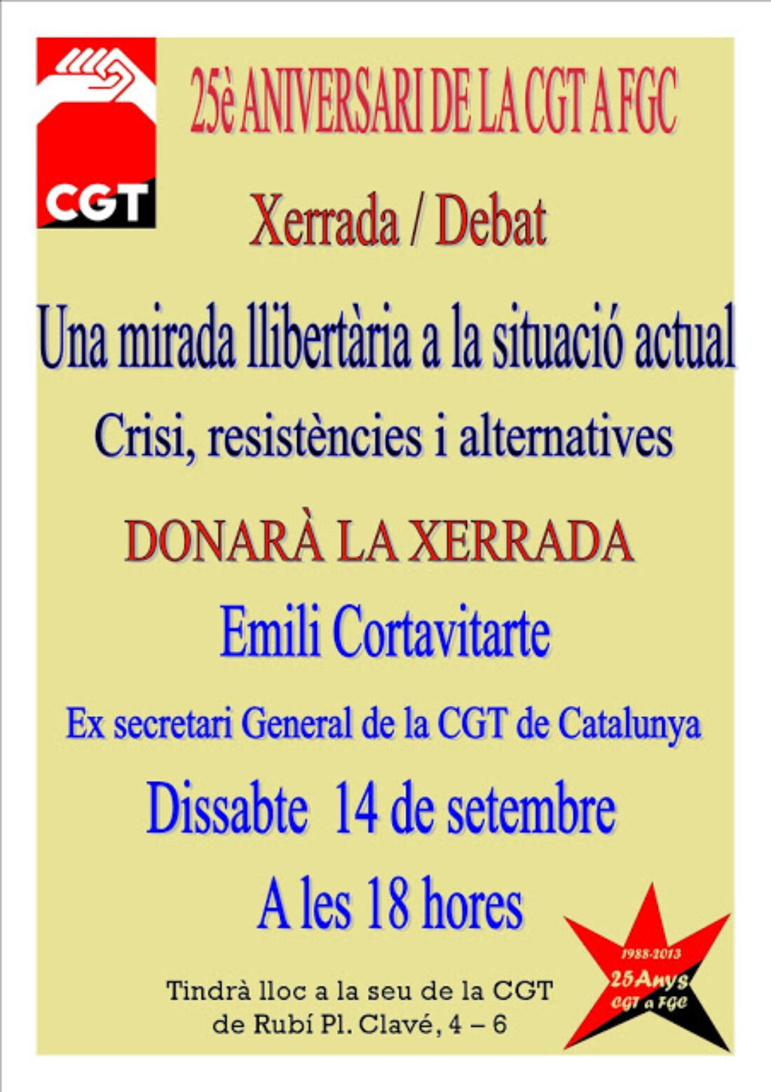 Charla-debate en Rubí «Una mirada libertaria a la situación actual» el 14 de septiembre